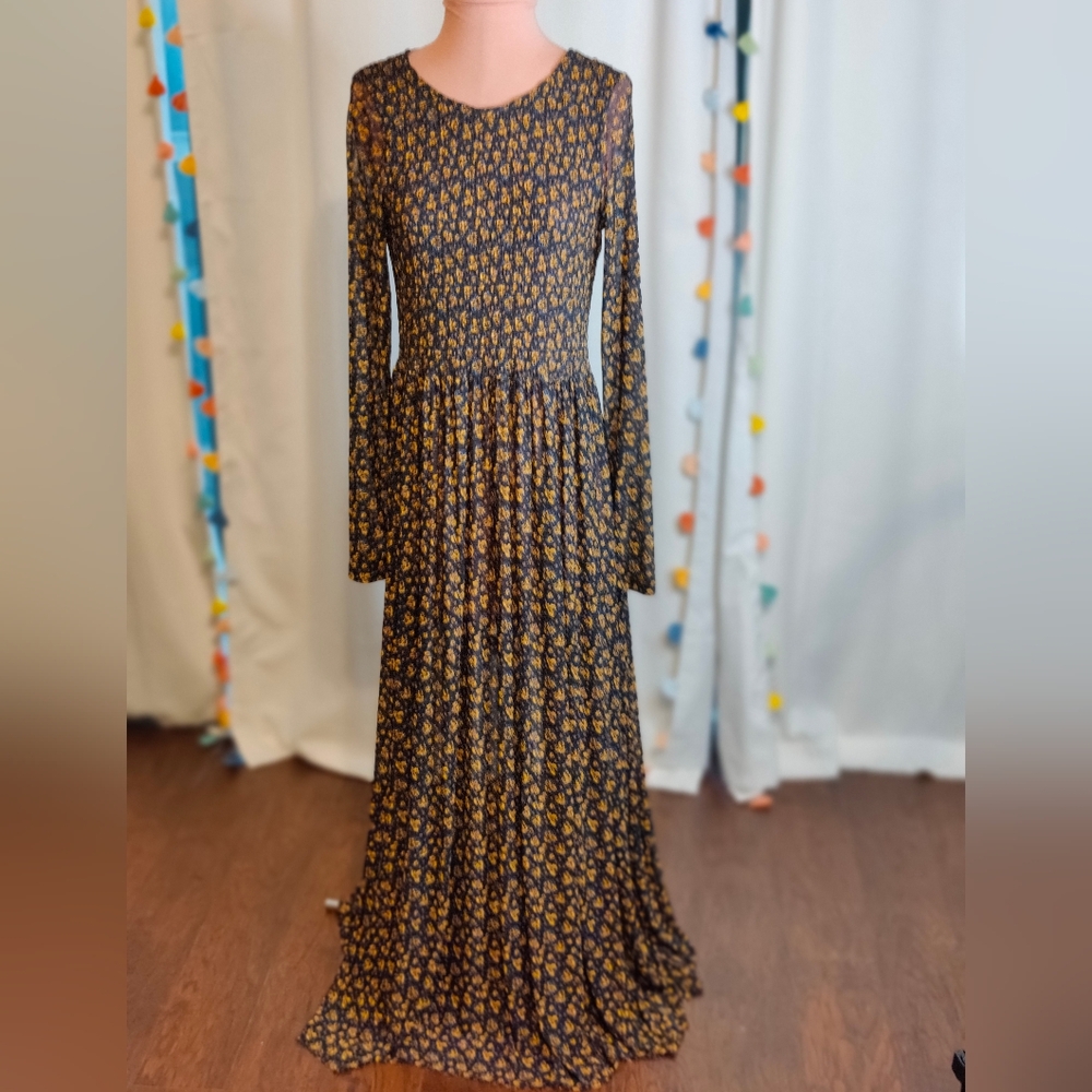 Ethereal  Free People Whispy Thin semi sheer Flowy Maxi Dress Moody ditsy Floral